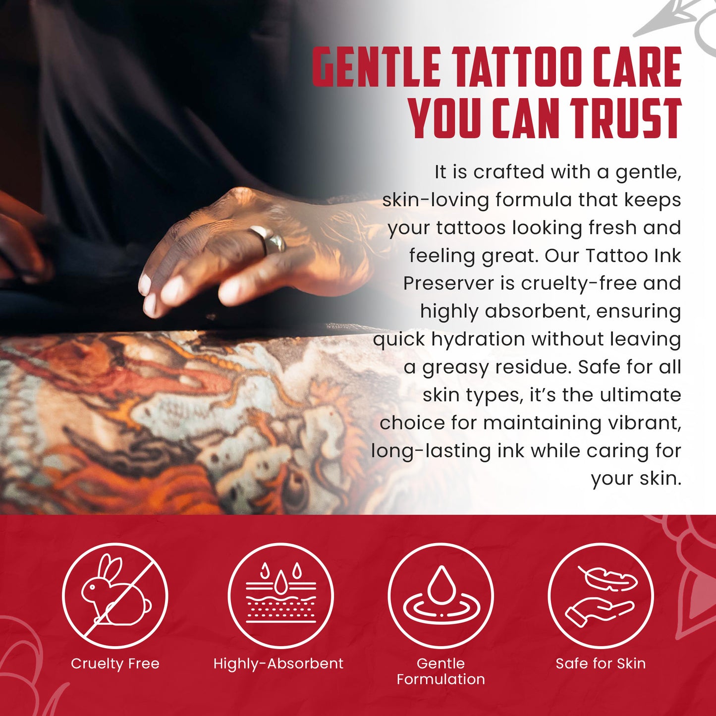 Ink Preserver Tattoo Aftercare Lotion - Green Tea Leaf Extract and Sunflower Oil formulated to Soothe, Protect, Hydrate and Intensify Colors